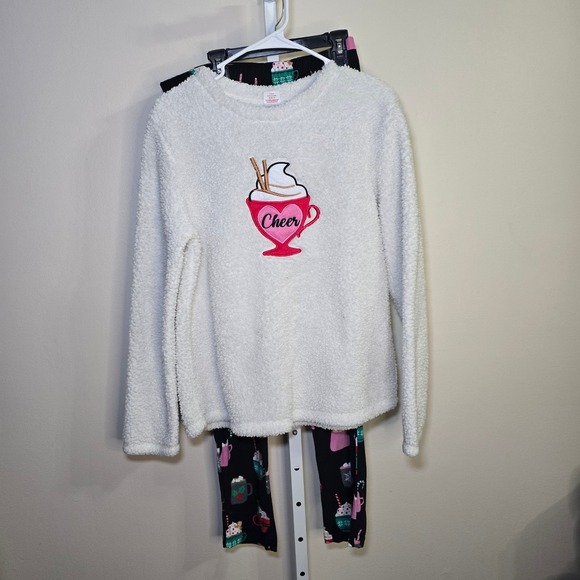 Holiday Time Other - Holiday Time Cozy Sherpa Fleece Pajama Set Womens Small Hot Cocoa Print sz‎ S